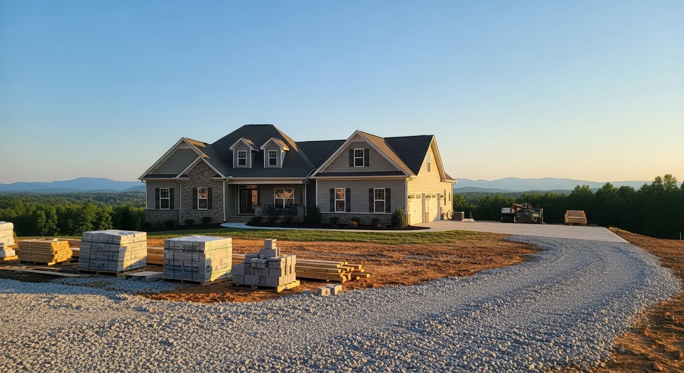 Residential property in Northwest Georgia with mountain foothills visible in the distance, showing typical suburban landscaping and home exterior.