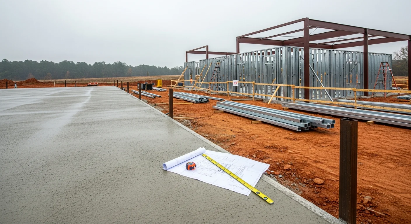 A completed commercial building exterior in Northwest Georgia constructed by J 316 Construction LLC, showing a finished structural facade with a paved parking area in front. The building reflects standard commercial construction common to the Northwest Georgia region.