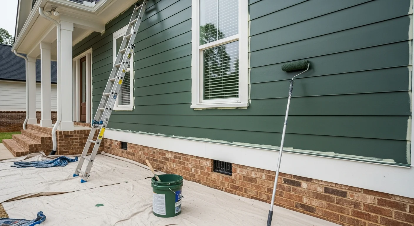A freshly painted craftsman-style home exterior in Northwest Georgia, showing clean siding, painted trim, and no visible peeling or mildew. J 316 Construction LLC completed the full exterior painting project including fascia and front porch.